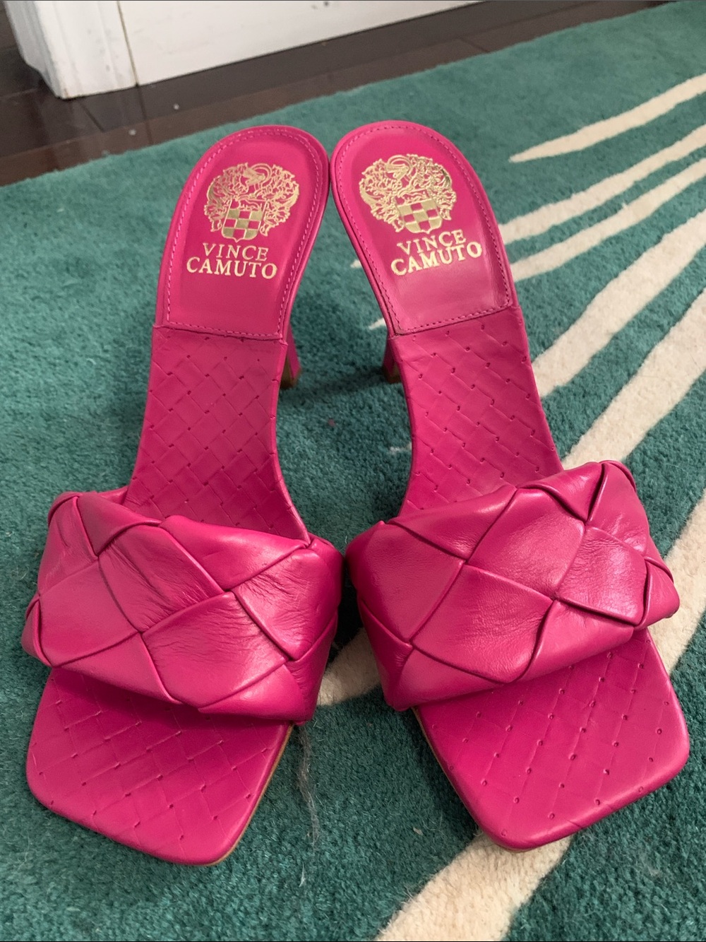 Vince Camuto leather Hot Pink Woven Slide Sandals